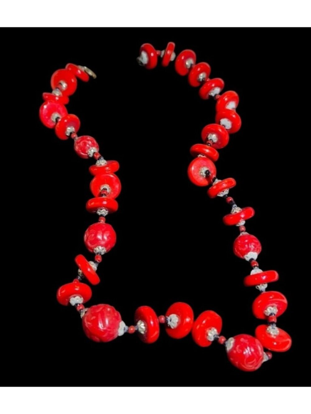 Vintage Czech Molded Beaded Red Art Deco Necklace